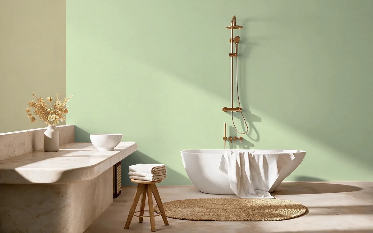 Nippon Paint's YOUNG FERNS color on different wall surfaces.