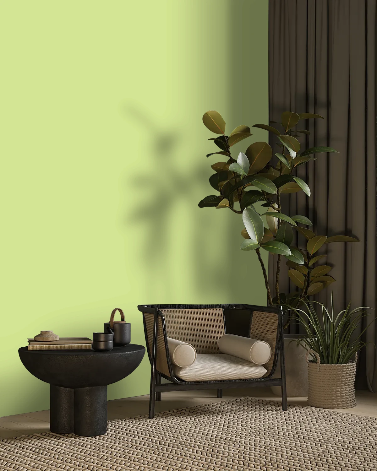 Nippon Paint's YOUNG SHOOT color on a beautifully decorated wall.