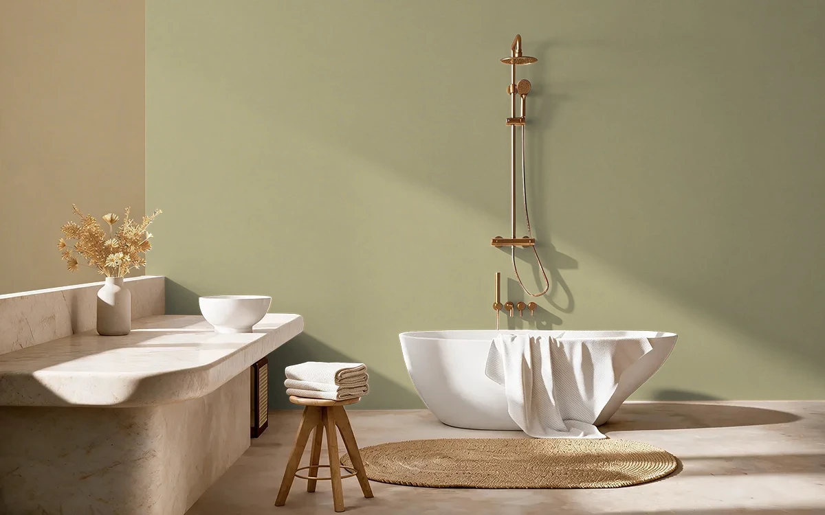 Nippon Paint's YOUNG STALK color on different wall surfaces.