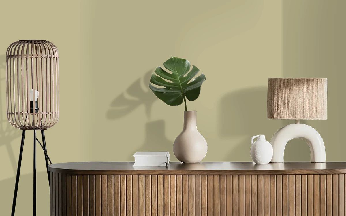 Nippon Paint's YOUNG STALK color on different wall surfaces.