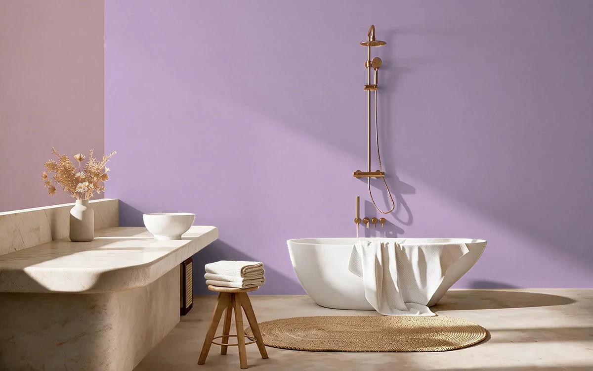 Nippon Paint's YOUNG VIOLET color on different wall surfaces.