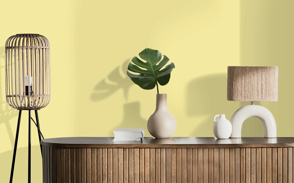 Nippon Paint's ZEN YELLOW color on different wall surfaces.