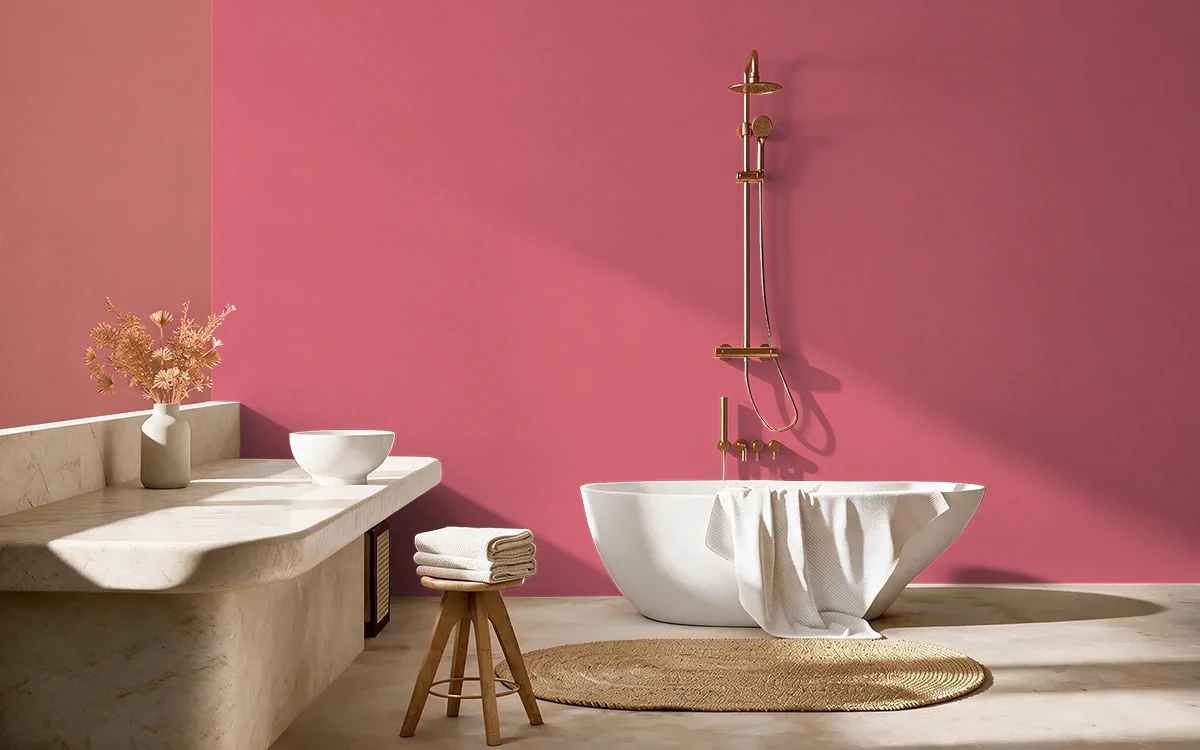 Nippon Paint's ZINNIA SCARLET color on different wall surfaces.