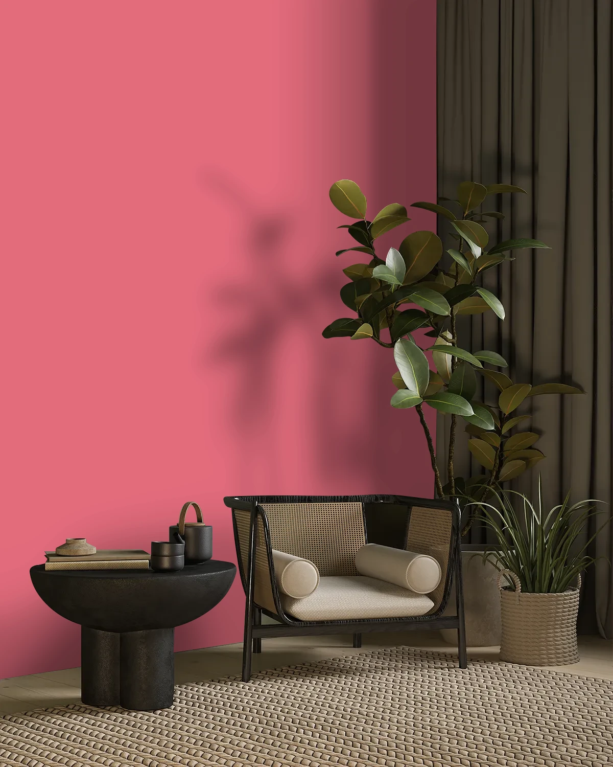 Nippon Paint's ZINNIA SCARLET color on a beautifully decorated wall.